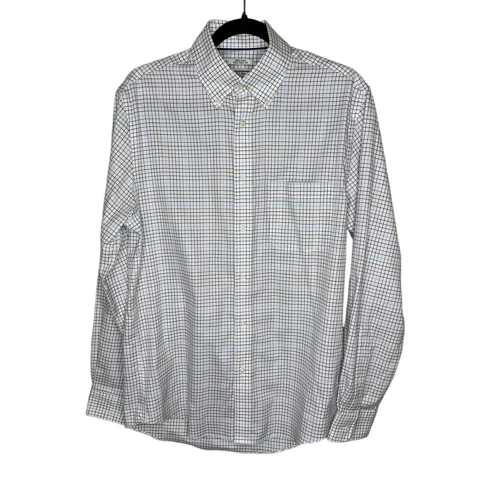 Jos. A. Bank 1905 Tailored Fit Non-Iron Shirt White Blue Check 15.5 34/35